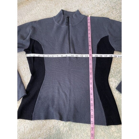 Obermeyer Sz L Gray Black Women's Classic Wool Blend Nordic 1/4 Zip Ski Sweater - Picture 4 of 7